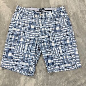 Peter Millar Crown Crafted Plaid Golf Shorts Mens Size 32 Blue White Casual